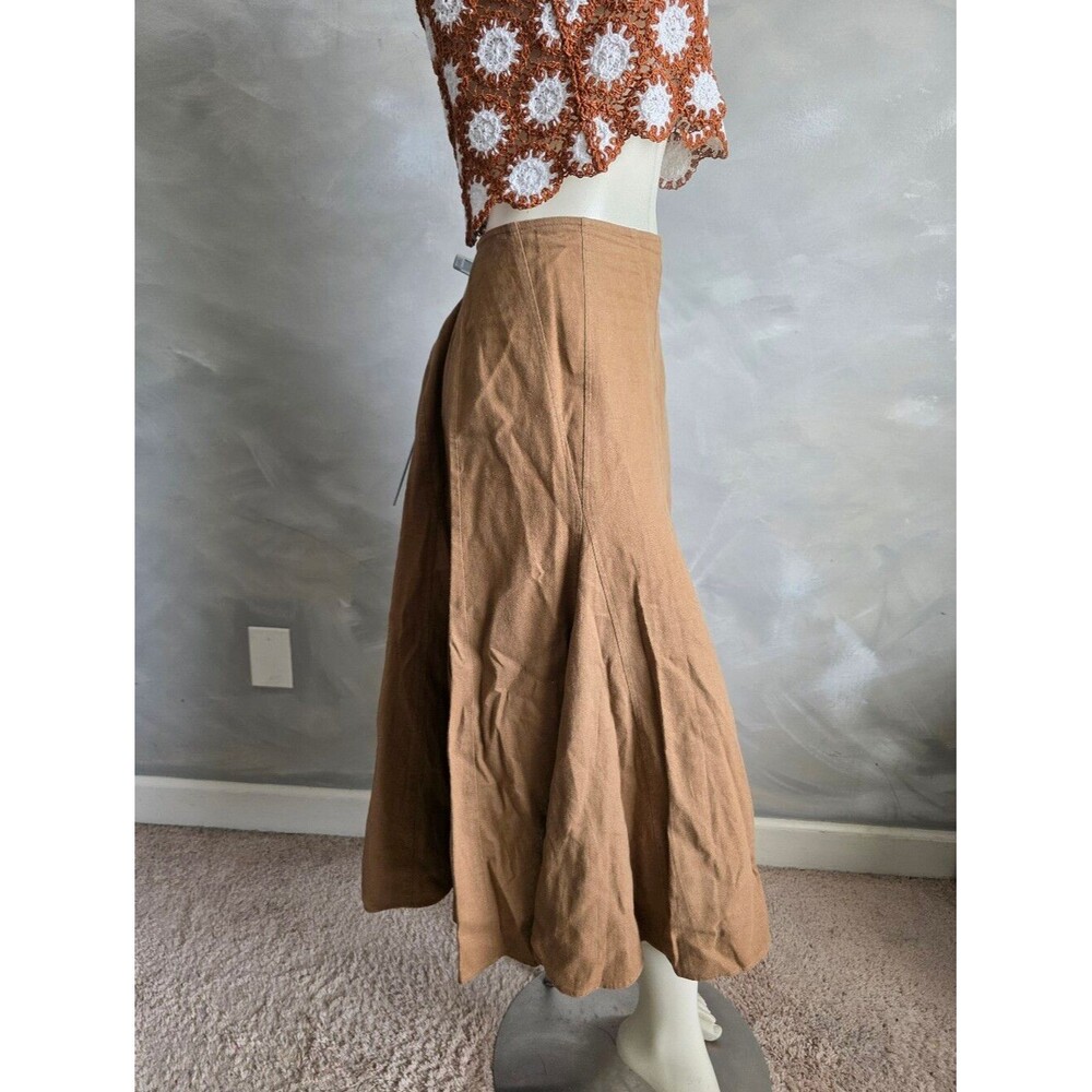 Midi Modest Brown Paneled Linen Blend Skirt Size 16 A Line - Picture 10 of 11